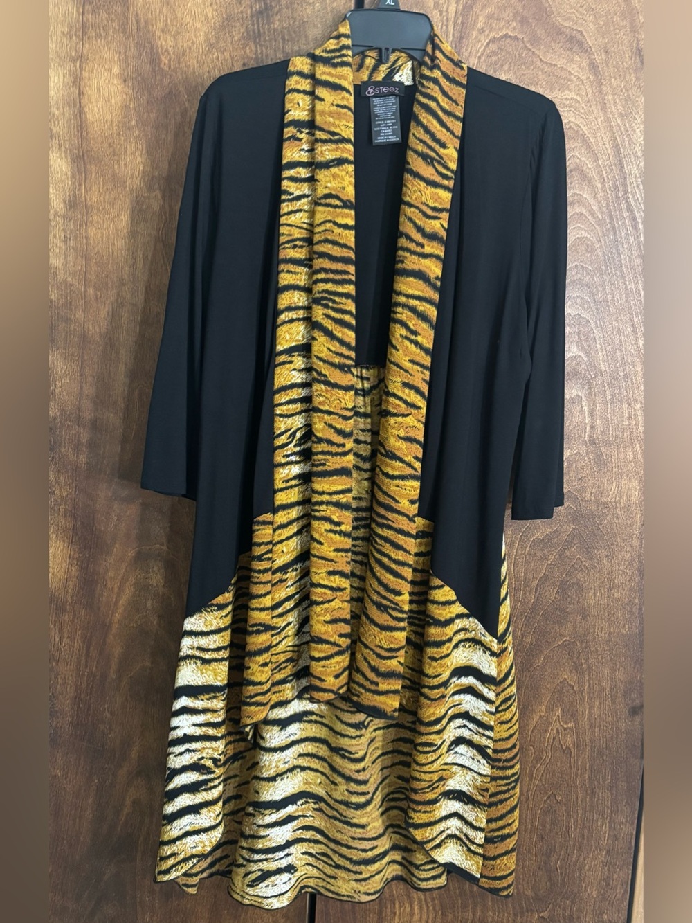 Esteez Black Cardigan with Golden Tiger-Print Trim